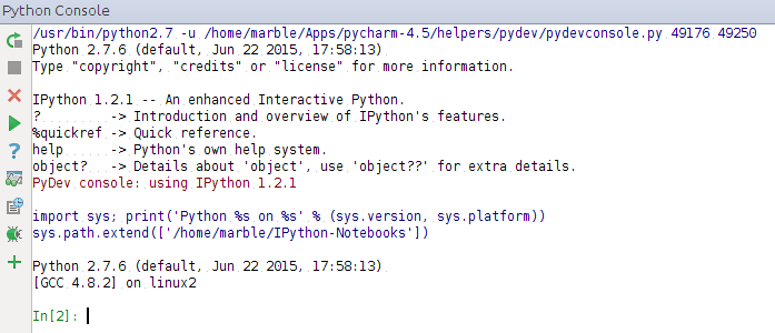 The Python console in Pycharm