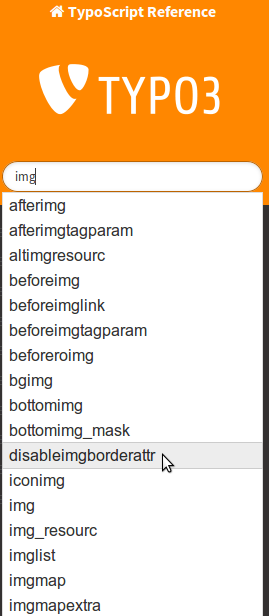 Autocompletion shows the wordstems that Sphinx collects 